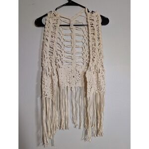 ESTAM Crochet Fringe Open Vest Size 8